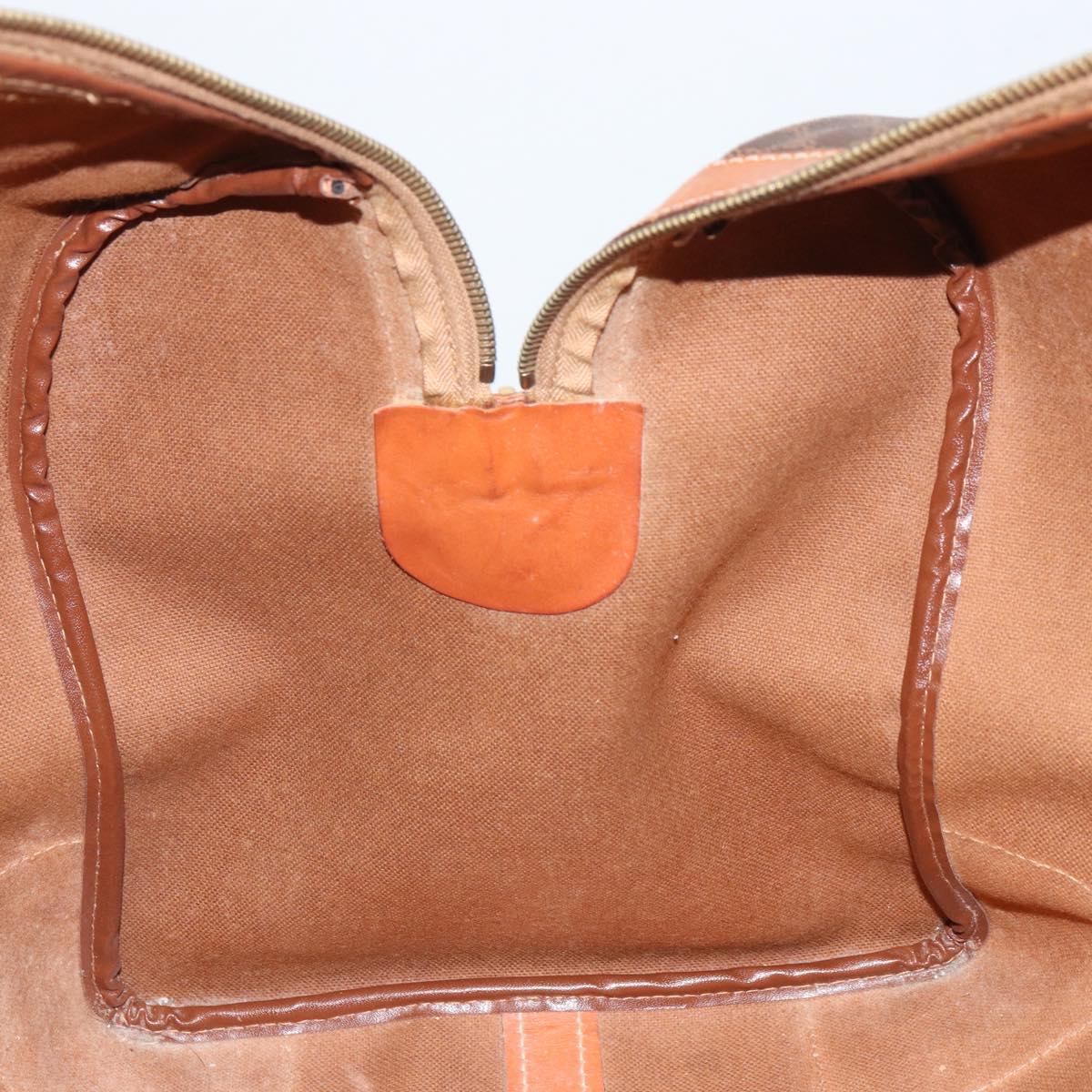 CELINE Macadam Canvas Boston Bag PVC Leather Brown Gold Auth 165011