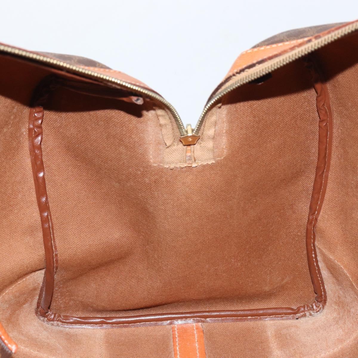 CELINE Macadam Canvas Boston Bag PVC Leather Brown Gold Auth 165011