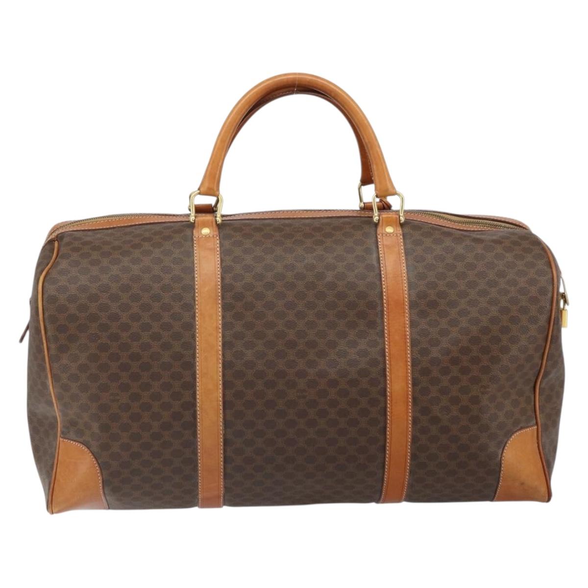 CELINE Macadam Canvas Boston Bag PVC Leather Brown Gold Auth 165011