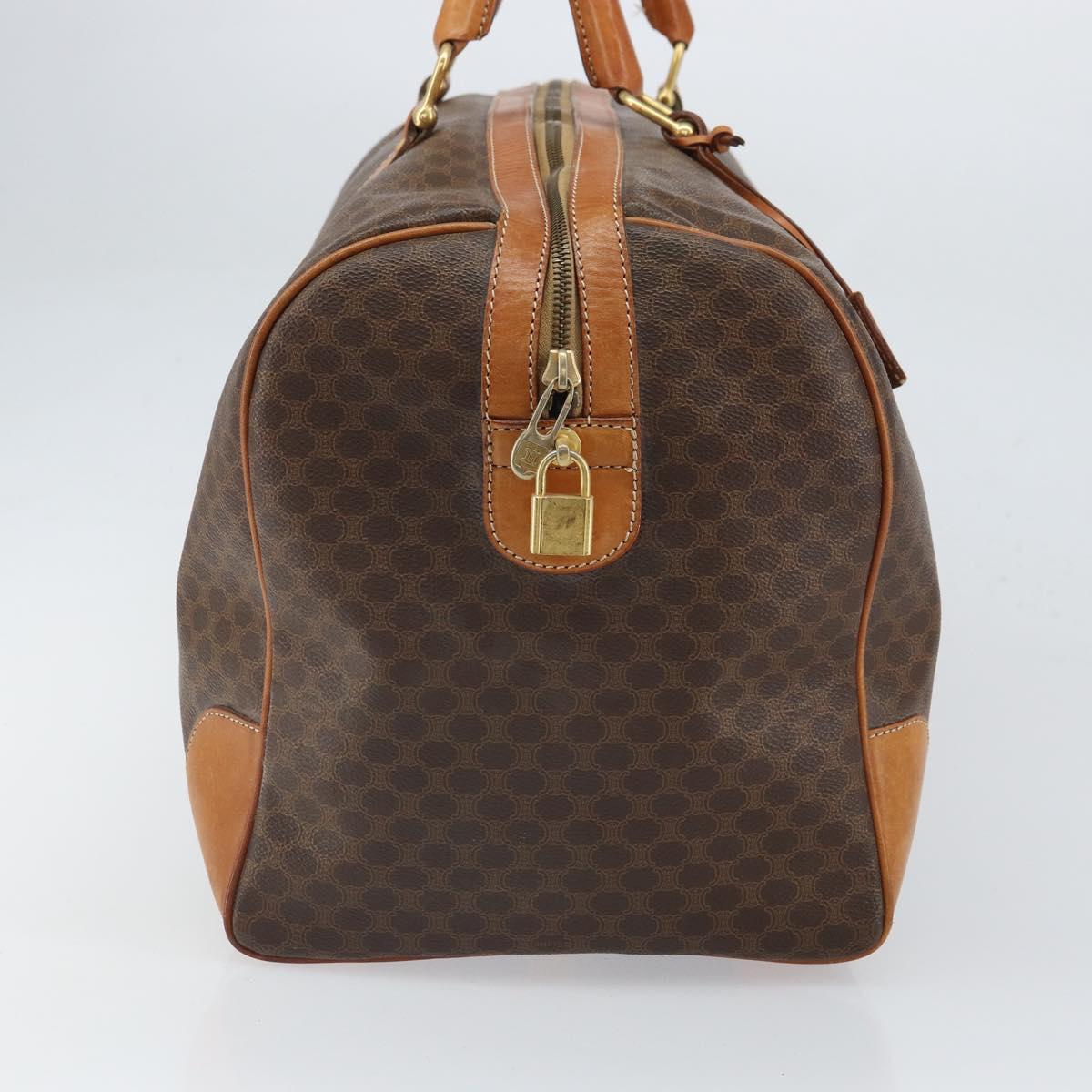 CELINE Macadam Canvas Boston Bag PVC Leather Brown Gold Auth 165011