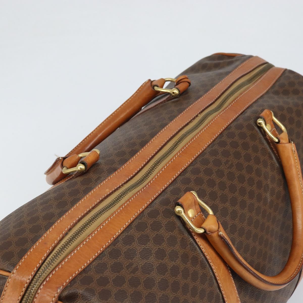 CELINE Macadam Canvas Boston Bag PVC Leather Brown Gold Auth 165011