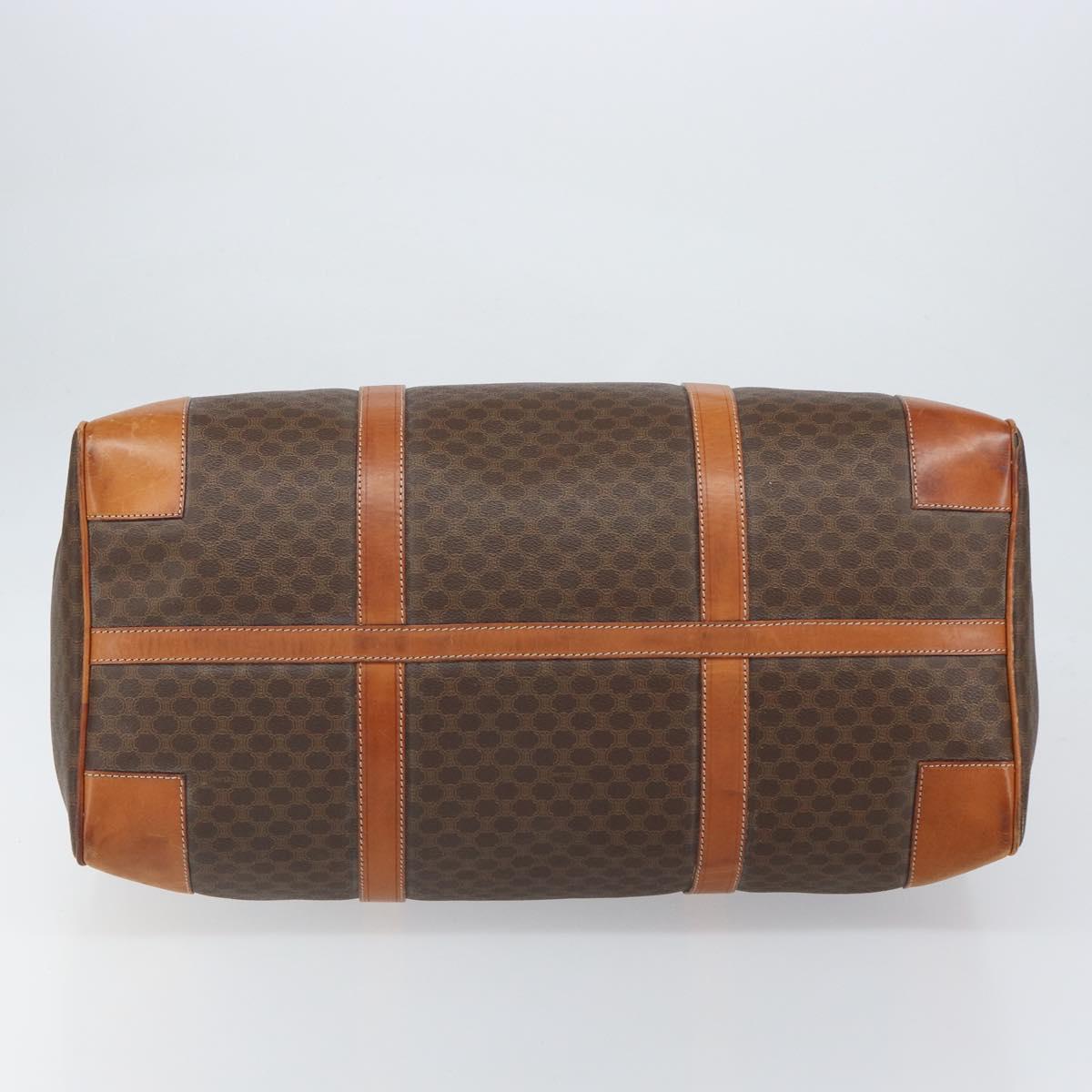 CELINE Macadam Canvas Boston Bag PVC Leather Brown Gold Auth 165011