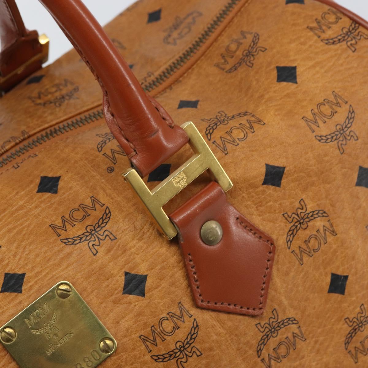 MCM Vicetos Logogram Boston Bag PVC Leather Brown Gold Auth 165012