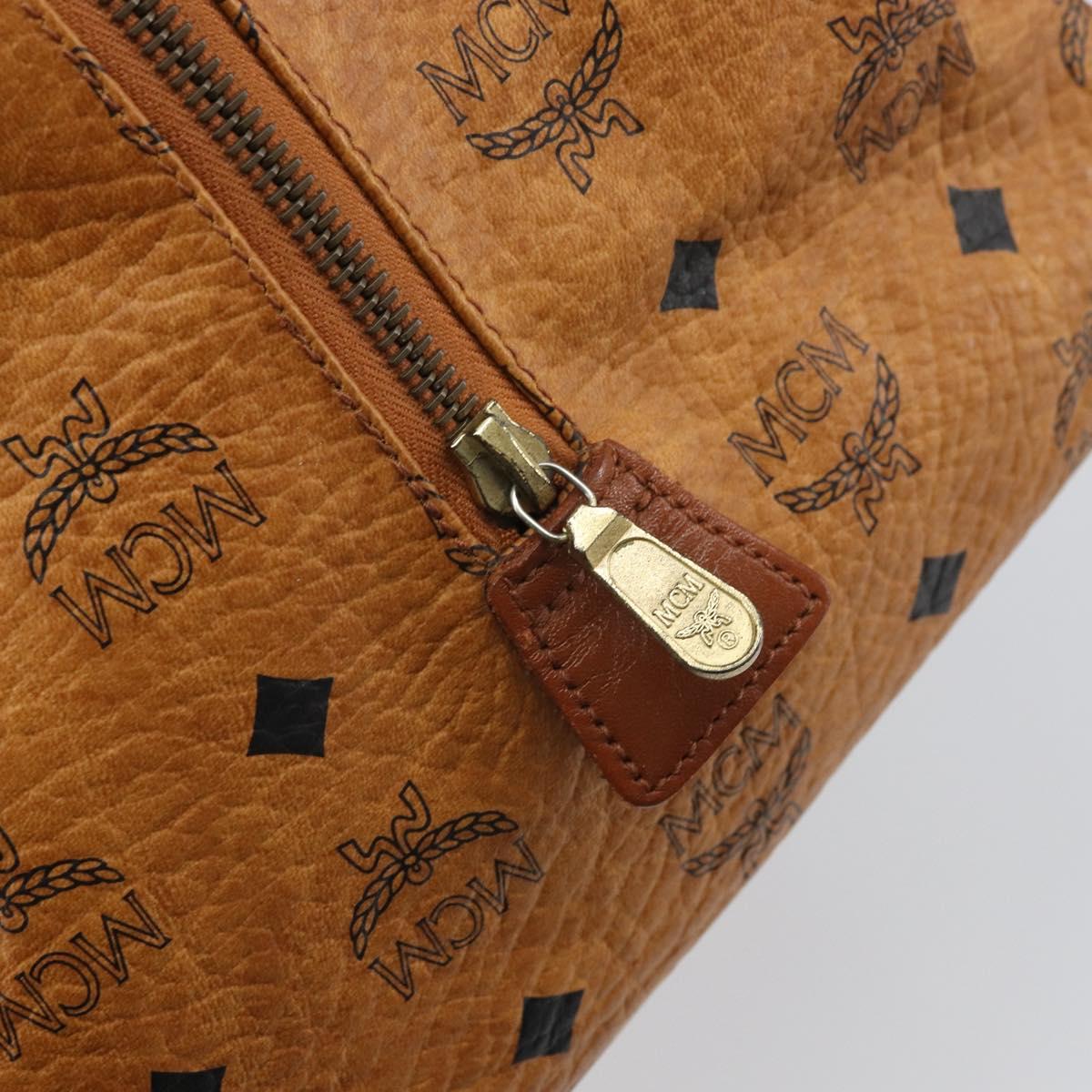 MCM Vicetos Logogram Boston Bag PVC Leather Brown Gold Auth 165012