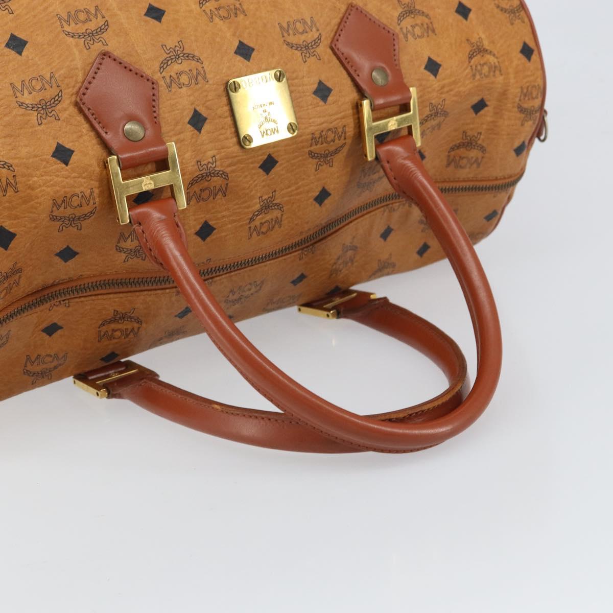 MCM Vicetos Logogram Boston Bag PVC Leather Brown Gold Auth 165012