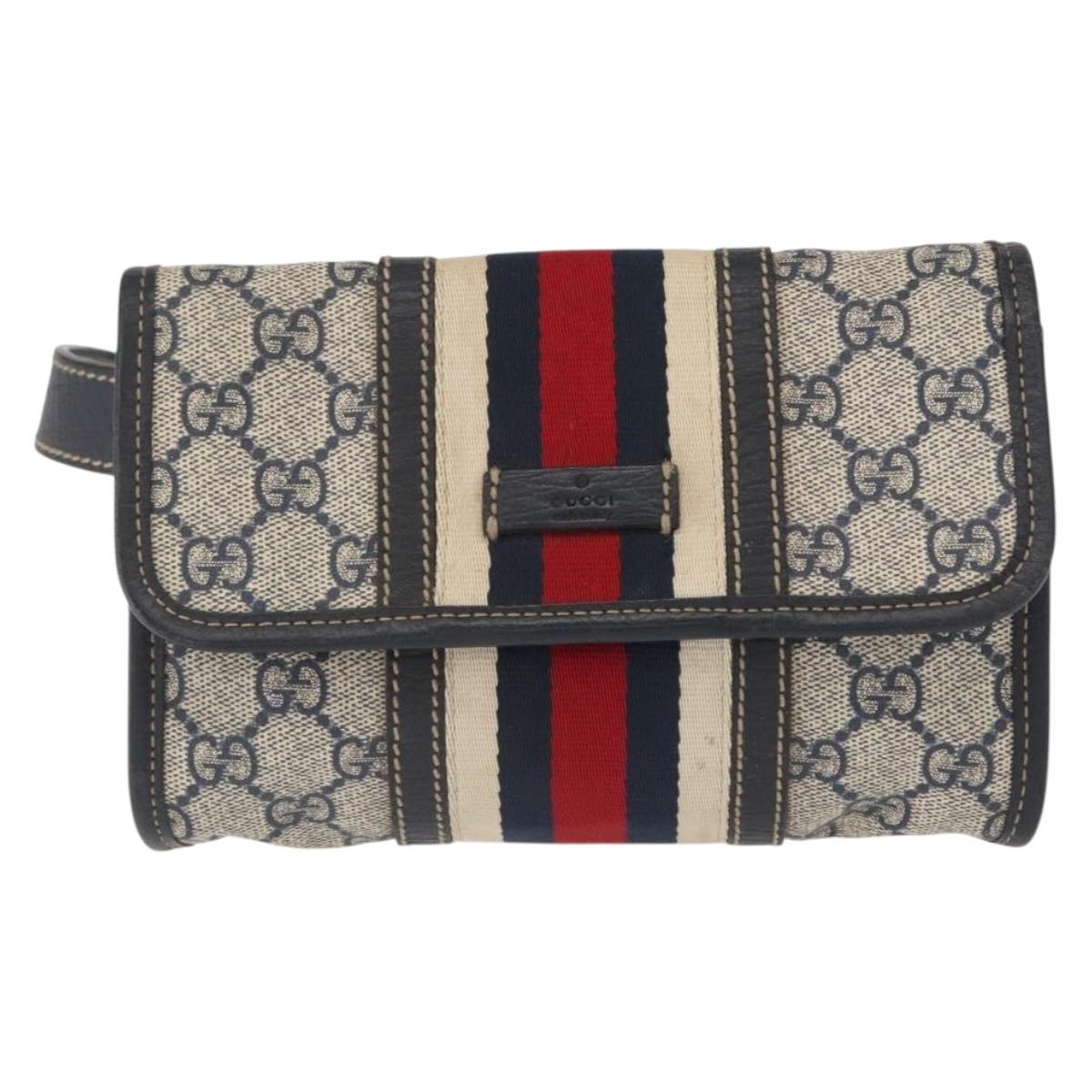 GUCCI GG Supreme Waist bag PVC Navy Silver 152597 Auth 165016