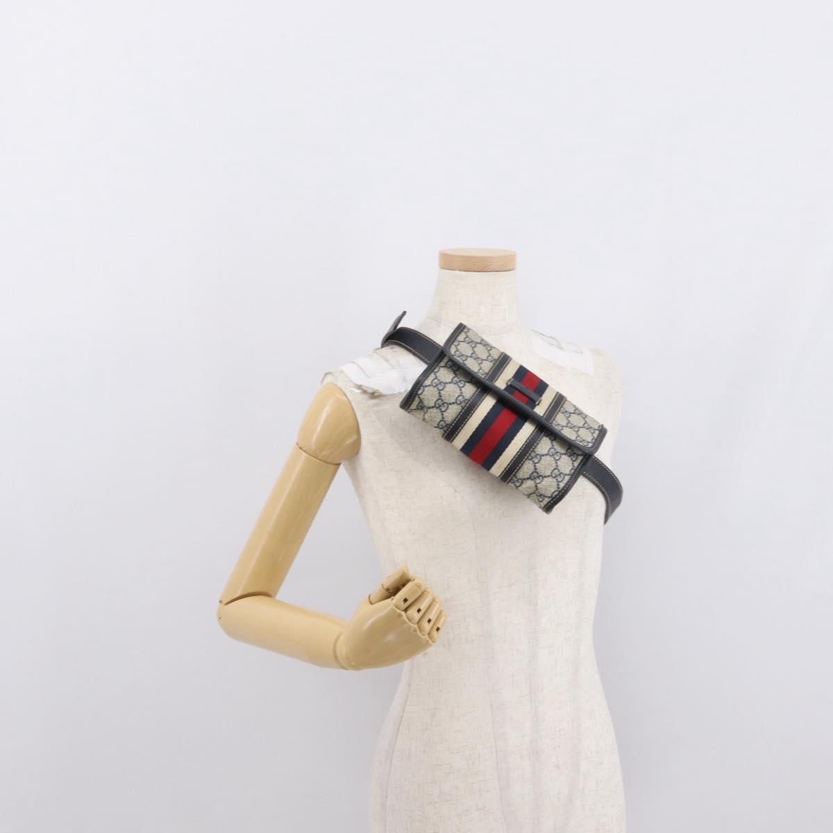 GUCCI GG Supreme Waist bag PVC Navy Silver 152597 Auth 165016