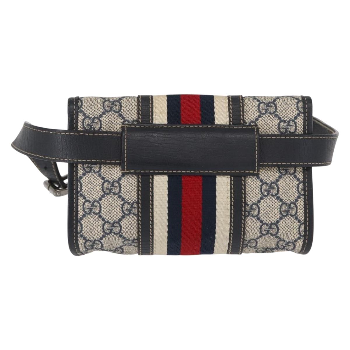 GUCCI GG Supreme Waist bag PVC Navy Silver 152597 Auth 165016