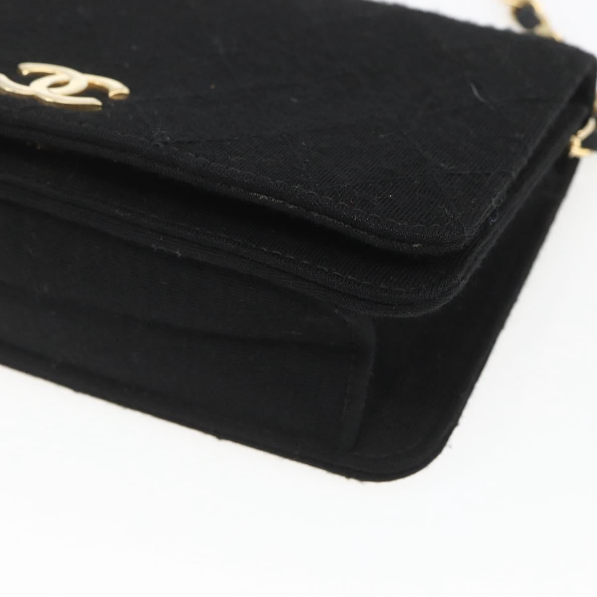 CHANEL Matelasse Chain Shoulder Bag cotton Black Gold CC Auth 165024