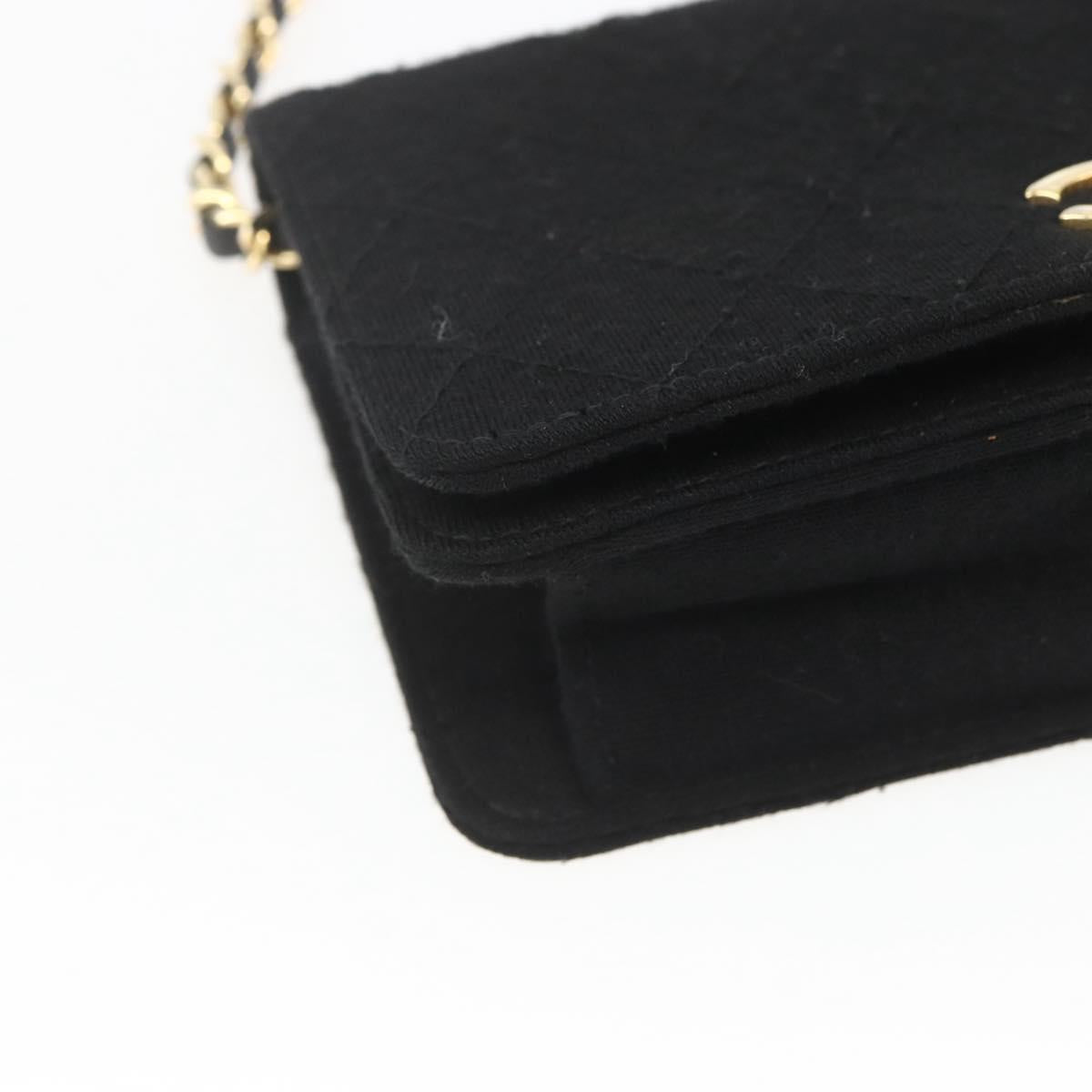 CHANEL Matelasse Chain Shoulder Bag cotton Black Gold CC Auth 165024