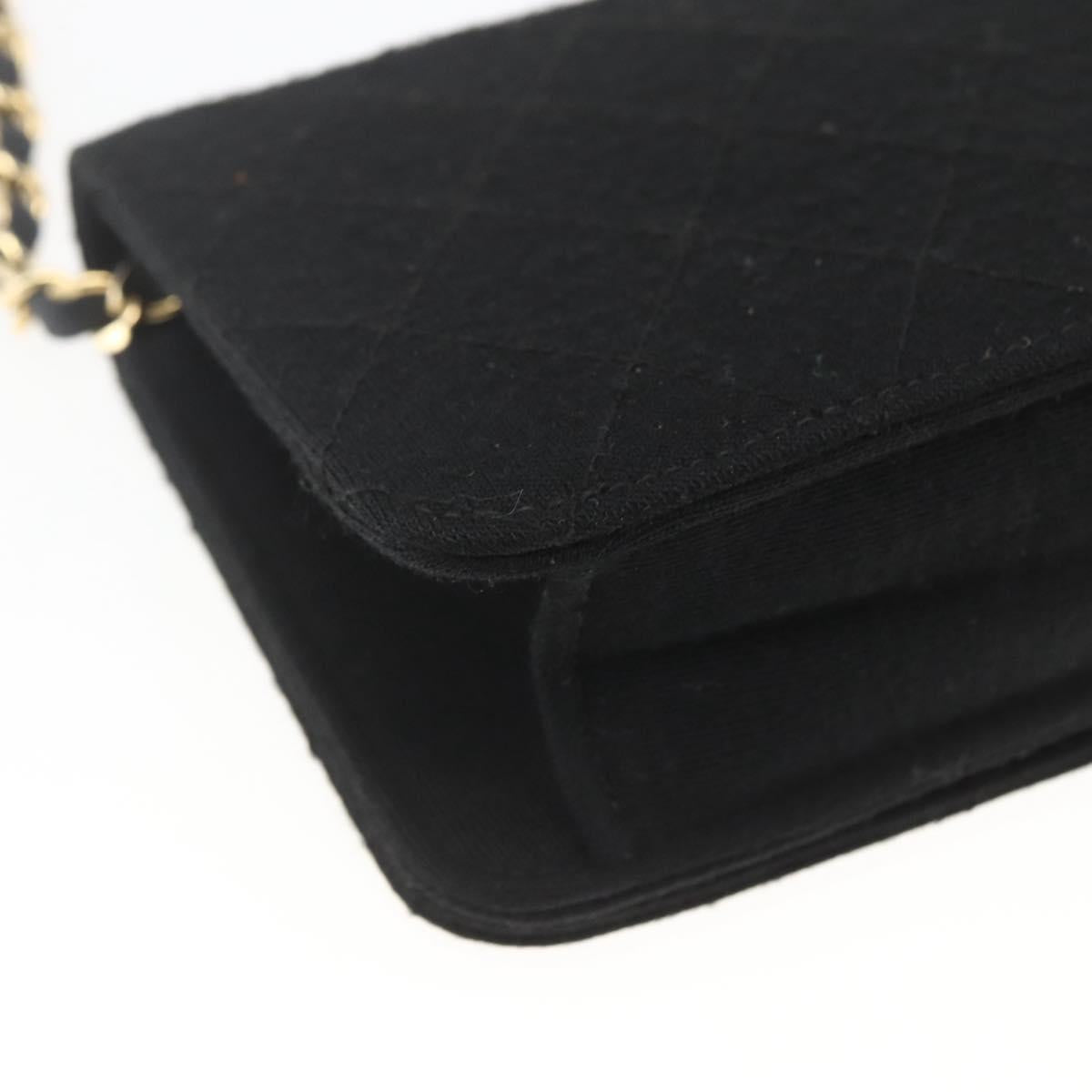 CHANEL Matelasse Chain Shoulder Bag cotton Black Gold CC Auth 165024