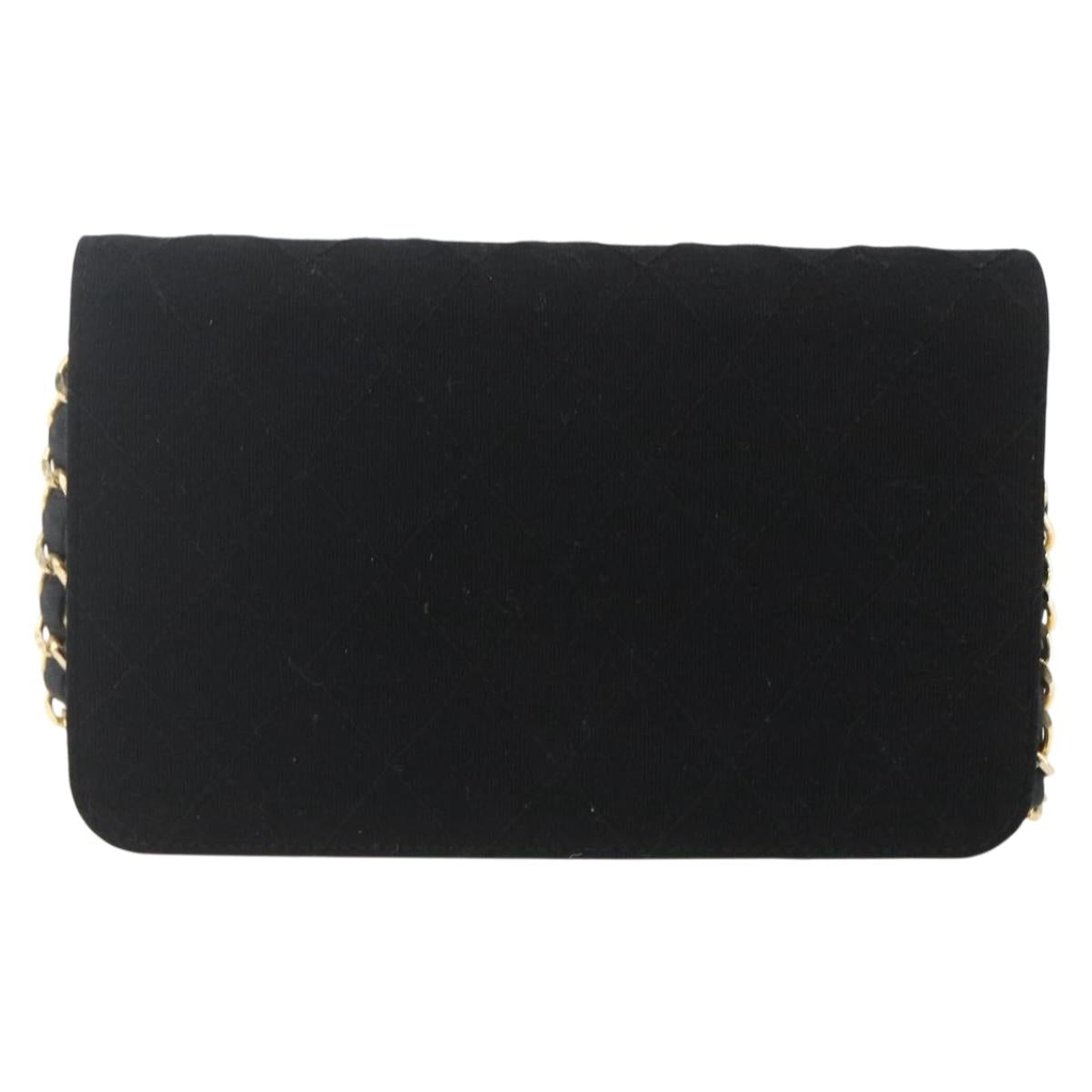 CHANEL Matelasse Chain Shoulder Bag cotton Black Gold CC Auth 165024