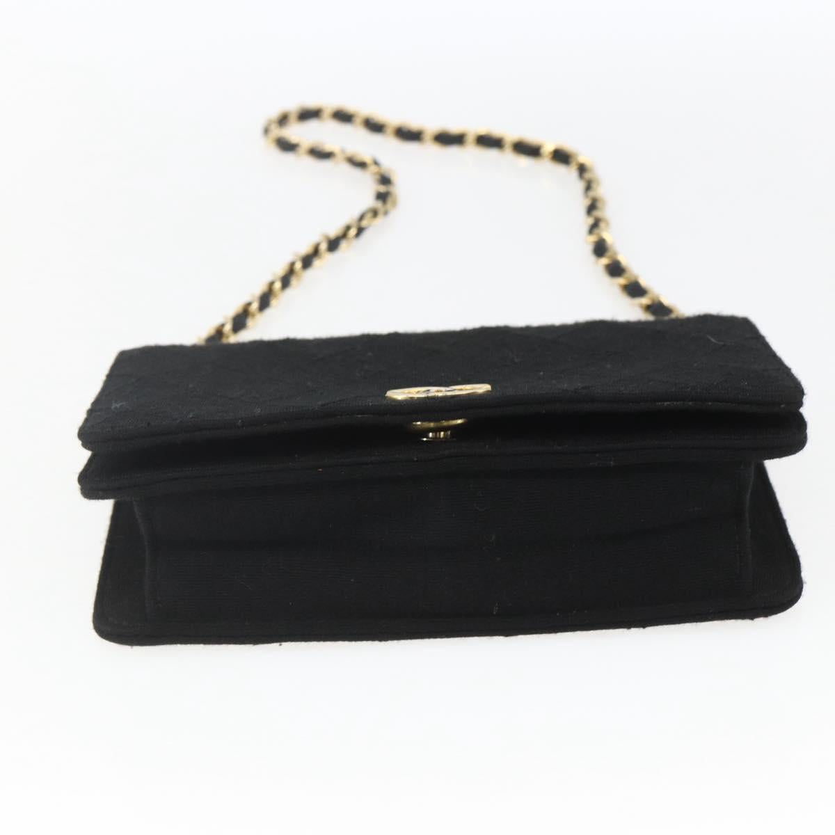 CHANEL Matelasse Chain Shoulder Bag cotton Black Gold CC Auth 165024