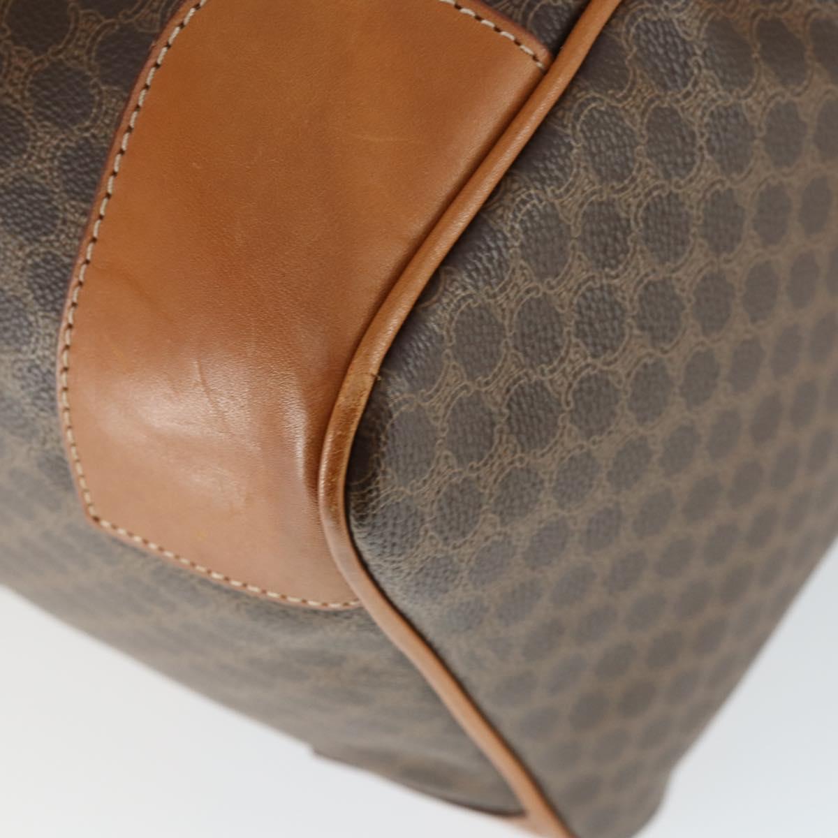 CELINE Macadam Canvas Boston Bag PVC Leather Brown Gold Auth 165025V