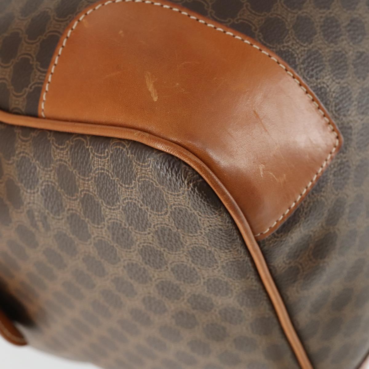 CELINE Macadam Canvas Boston Bag PVC Leather Brown Gold Auth 165025V