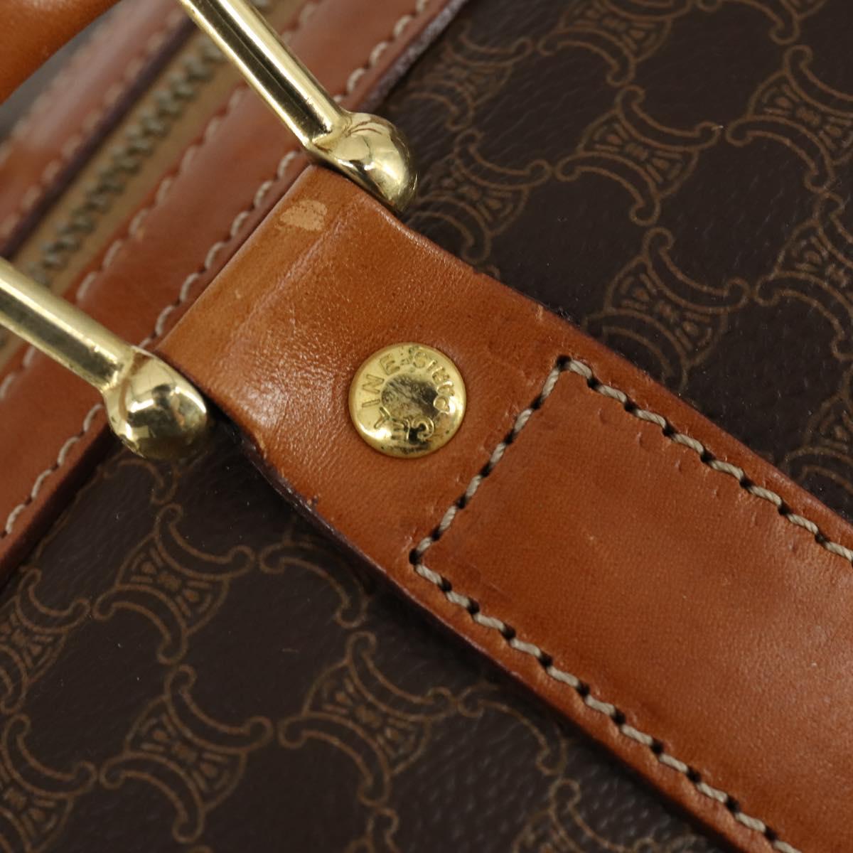 CELINE Macadam Canvas Boston Bag PVC Leather Brown Gold Auth 165025V
