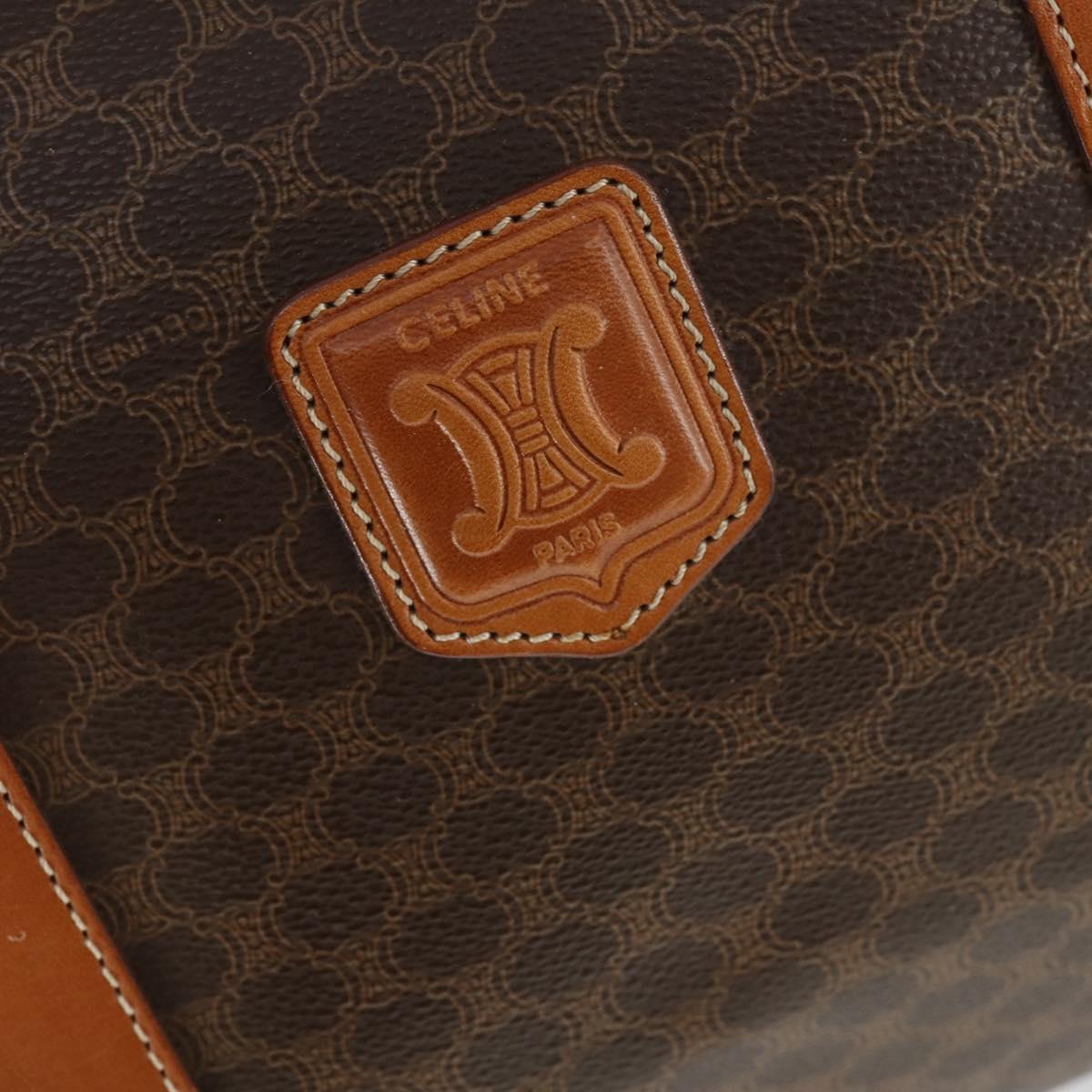 CELINE Macadam Canvas Boston Bag PVC Leather Brown Gold Auth 165025V