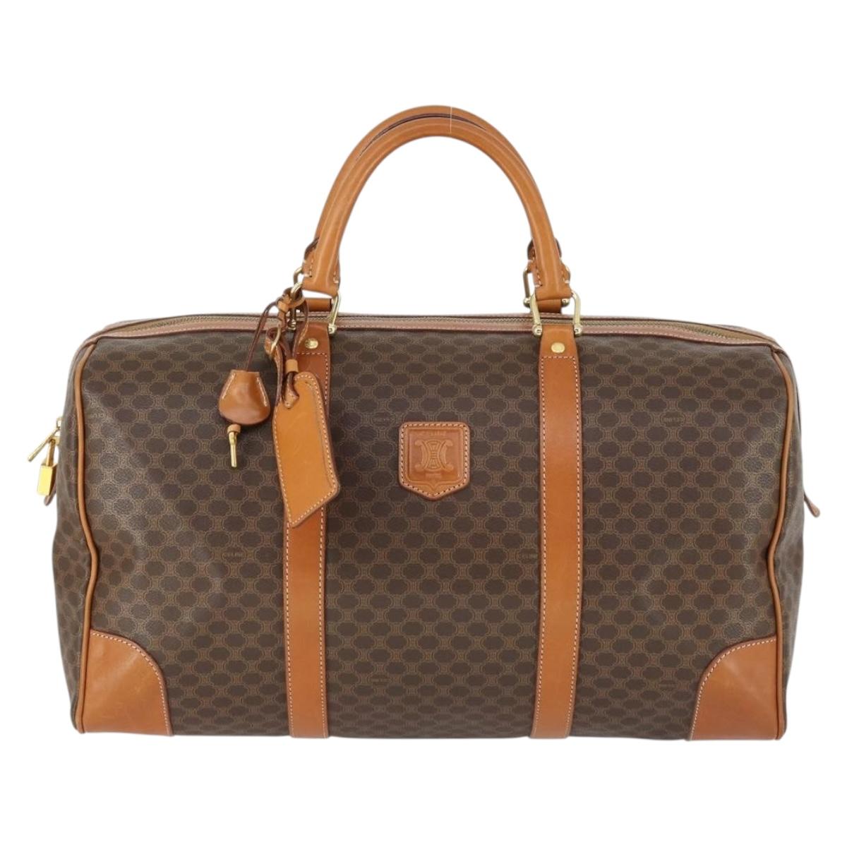 CELINE Macadam Canvas Boston Bag PVC Leather Brown Gold Auth 165025V