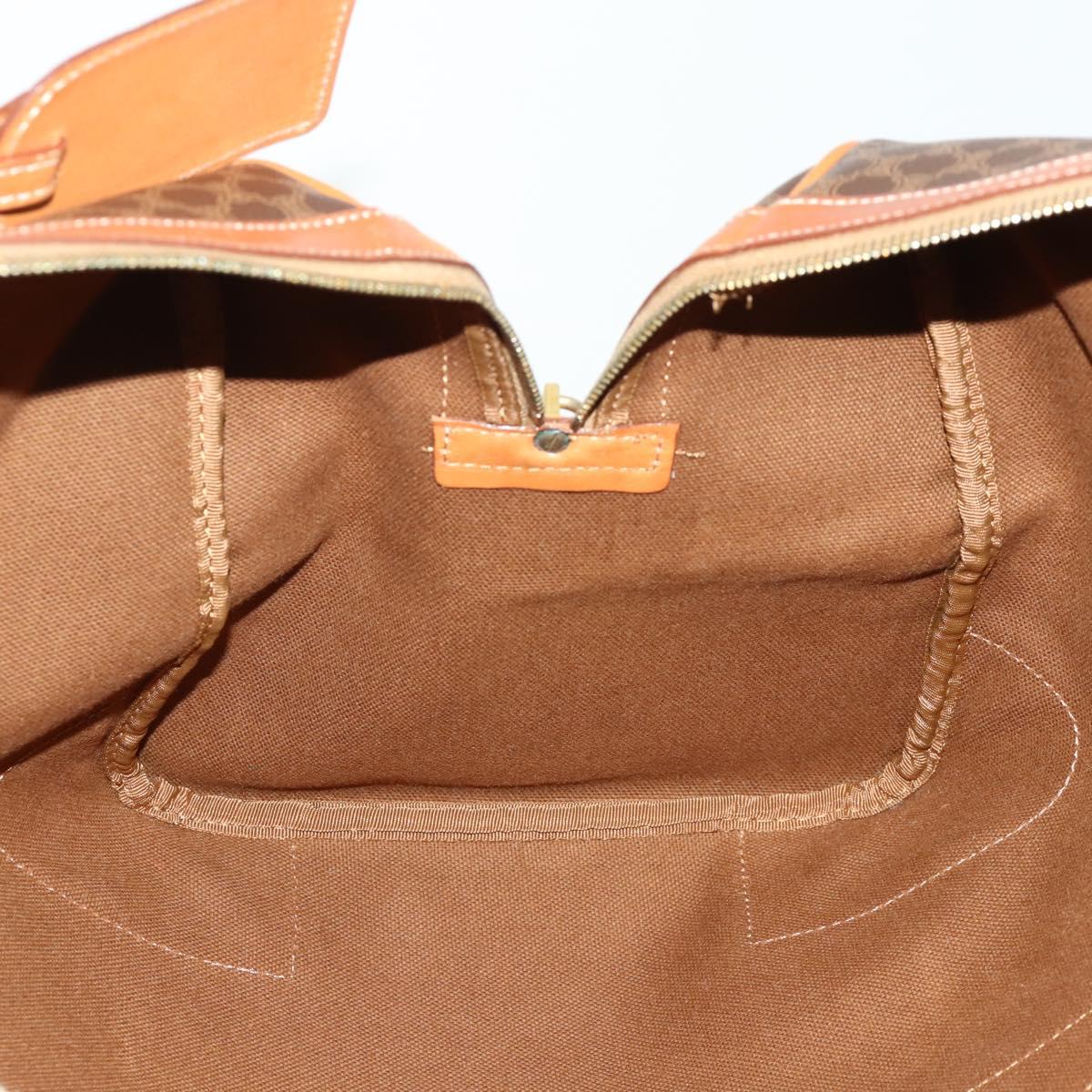 CELINE Macadam Canvas Boston Bag PVC Leather Brown Gold Auth 165025V