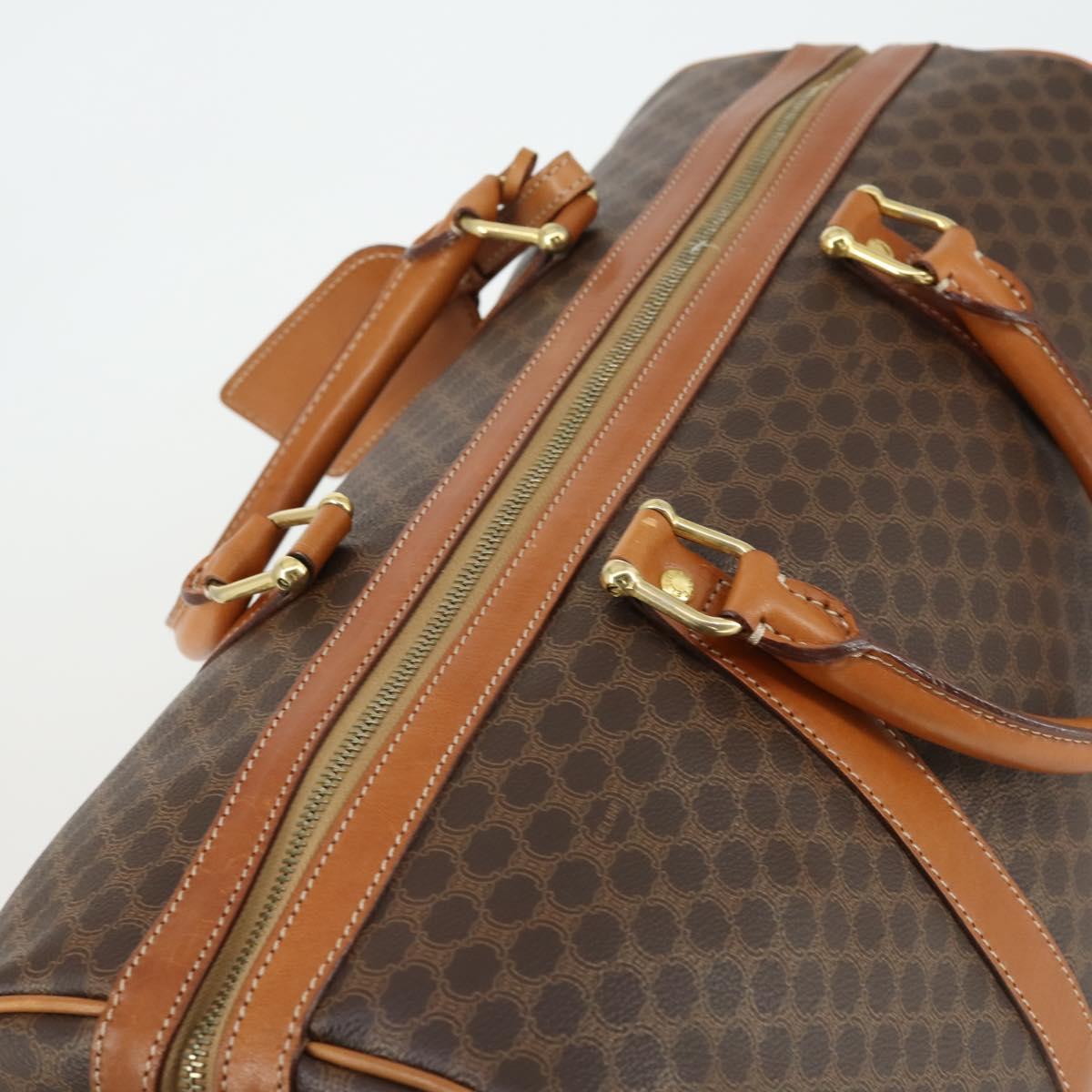 CELINE Macadam Canvas Boston Bag PVC Leather Brown Gold Auth 165025V