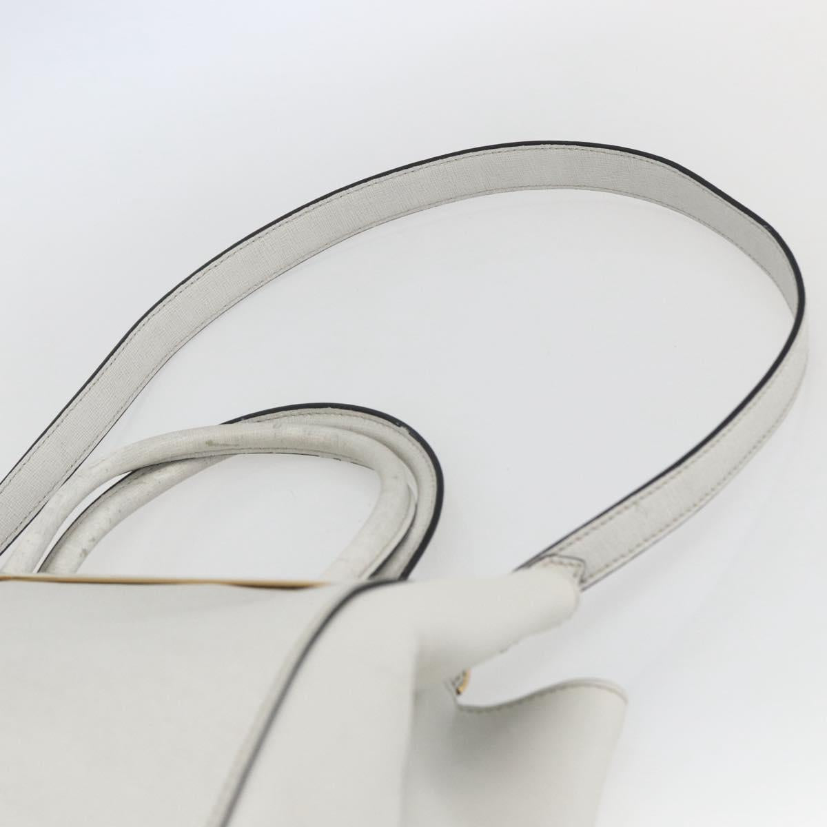 FENDI Hand Bag Leather 2way White Gold Auth 165027