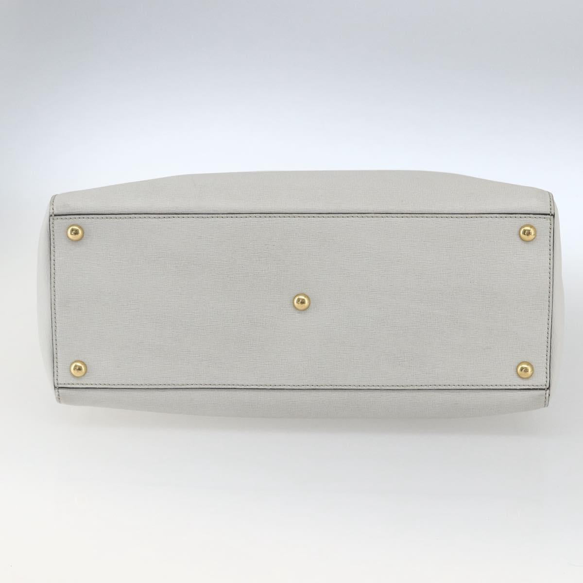 FENDI Hand Bag Leather 2way White Gold Auth 165027