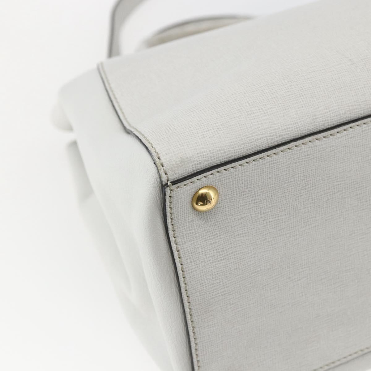 FENDI Hand Bag Leather 2way White Gold Auth 165027