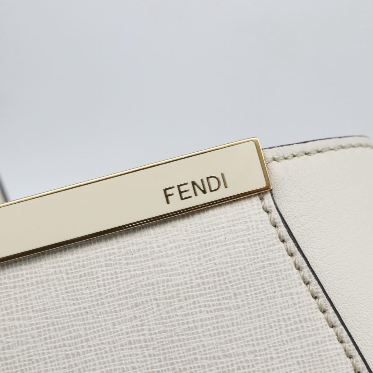 FENDI Hand Bag Leather 2way White Gold Auth 165027