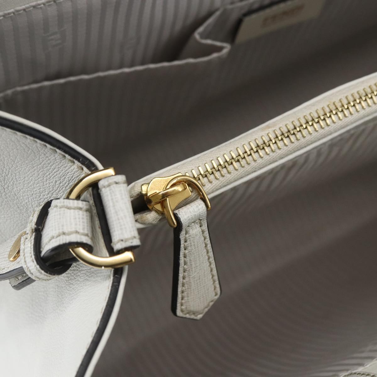 FENDI Hand Bag Leather 2way White Gold Auth 165027
