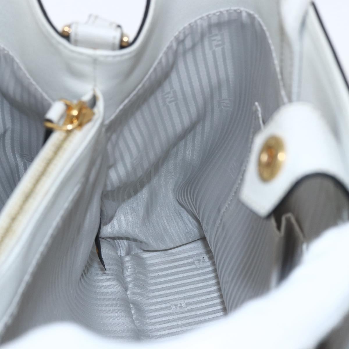 FENDI Hand Bag Leather 2way White Gold Auth 165027