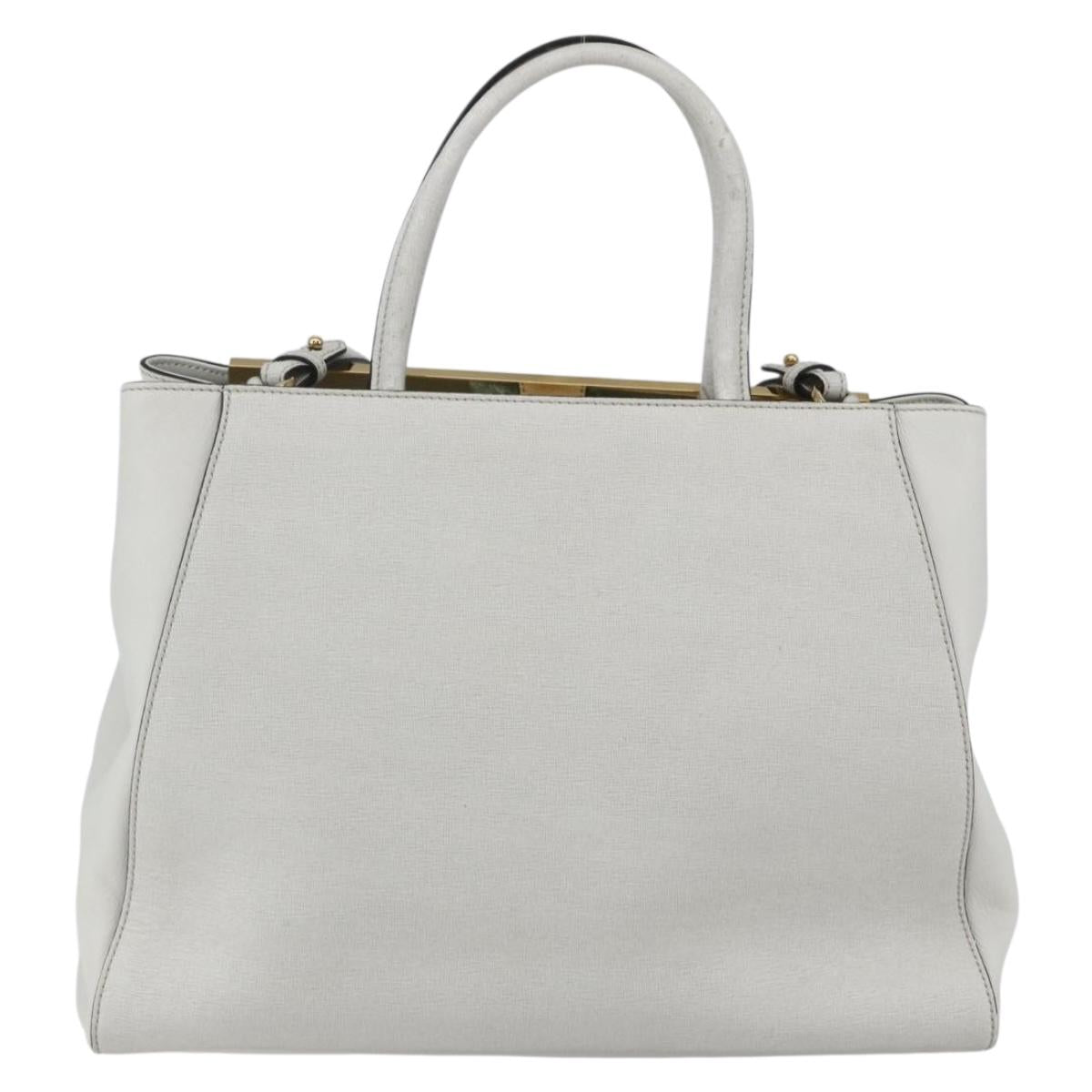 FENDI Hand Bag Leather 2way White Gold Auth 165027