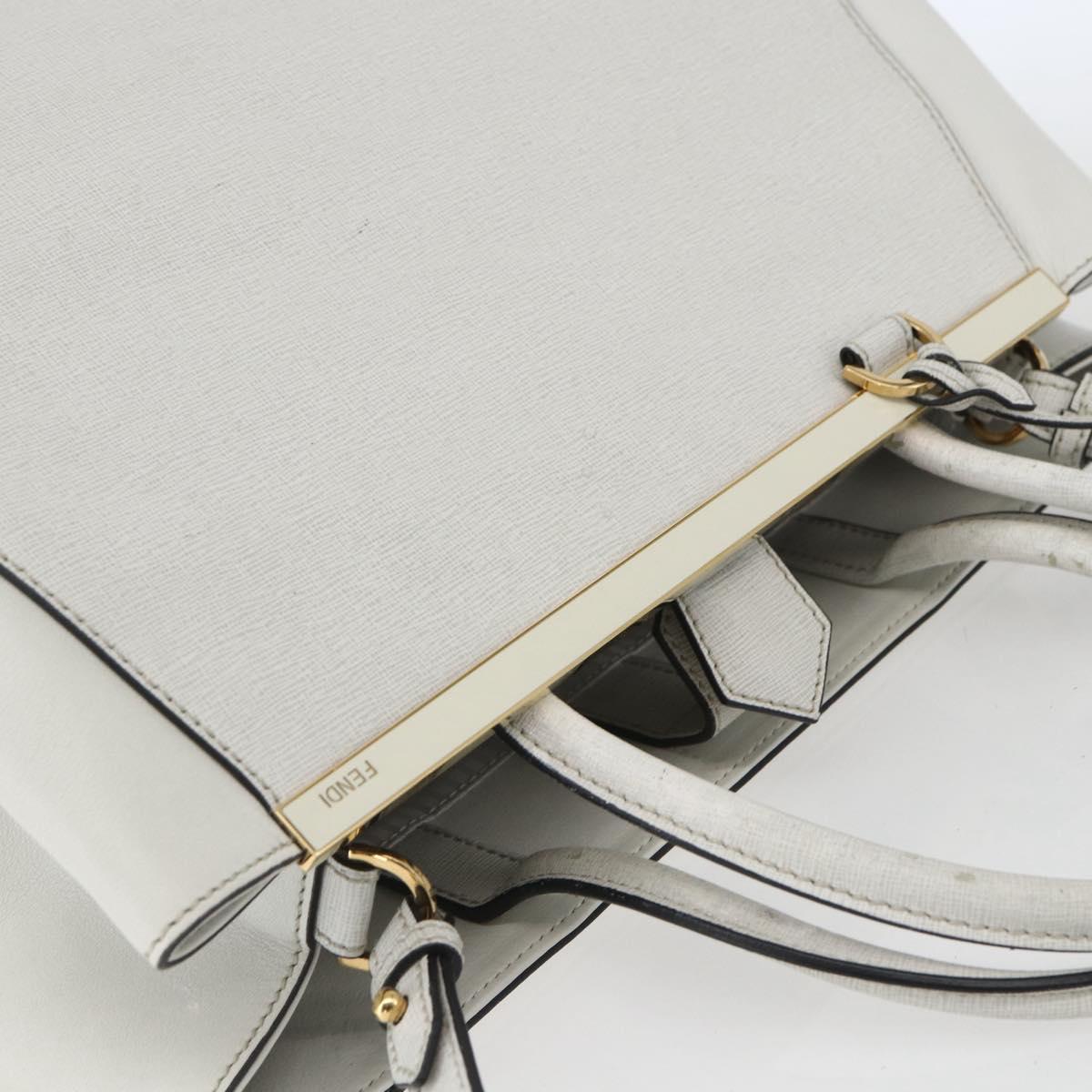 FENDI Hand Bag Leather 2way White Gold Auth 165027