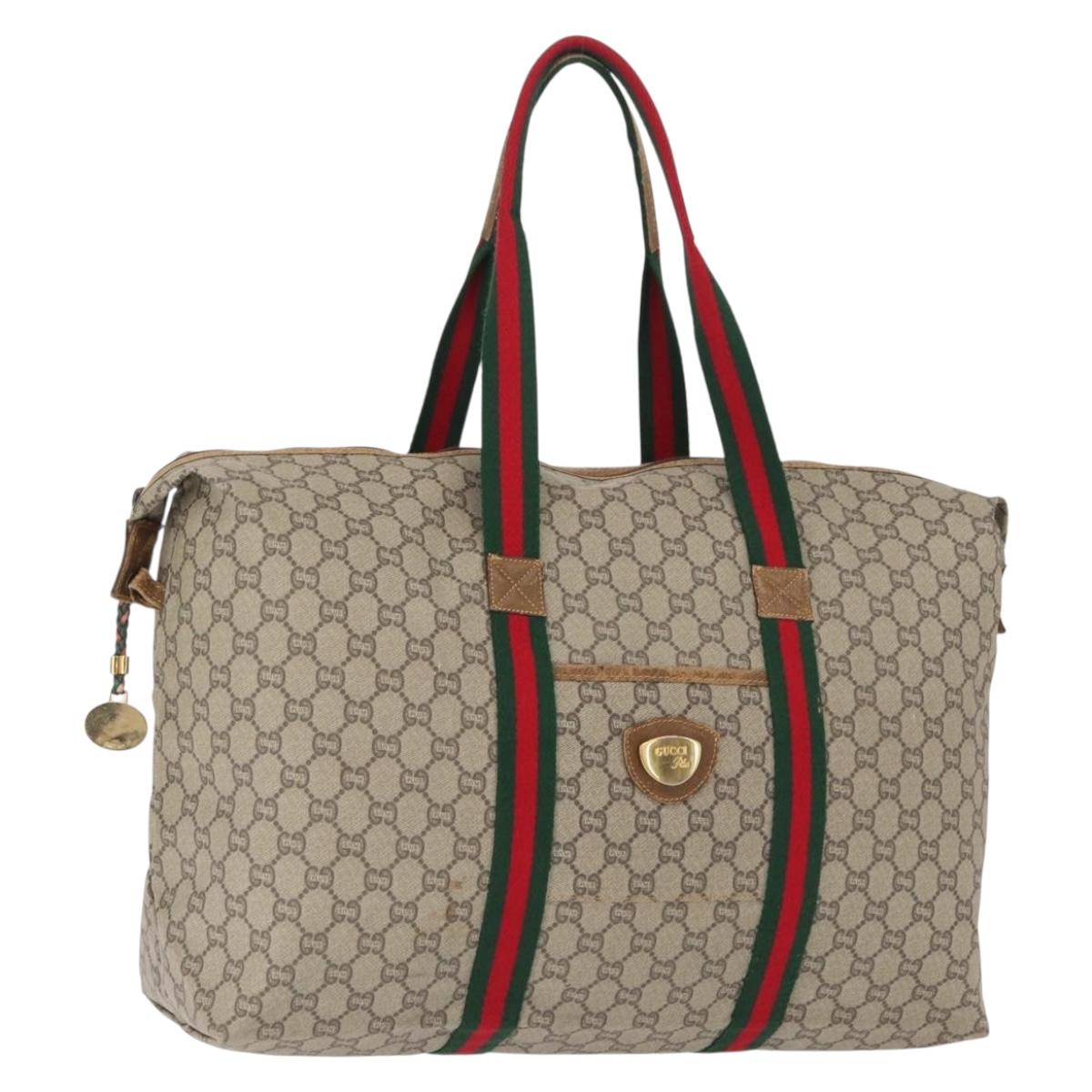 GUCCI GG Plus Supreme Boston Bag PVC Beige Gold Auth 165028