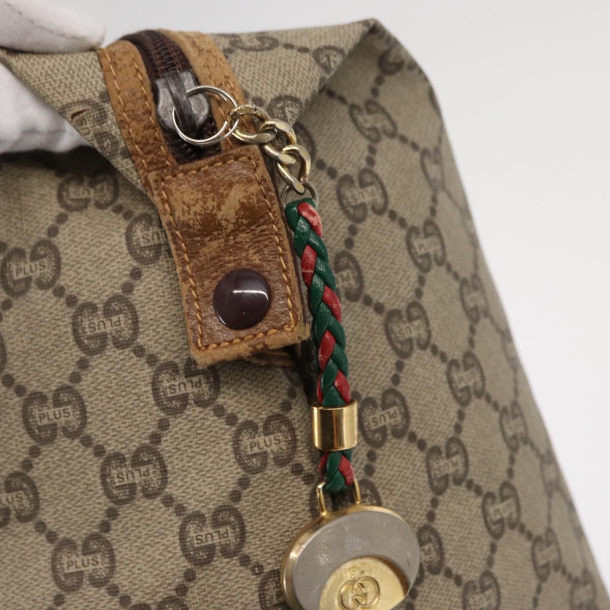 GUCCI GG Plus Supreme Boston Bag PVC Beige Gold Auth 165028