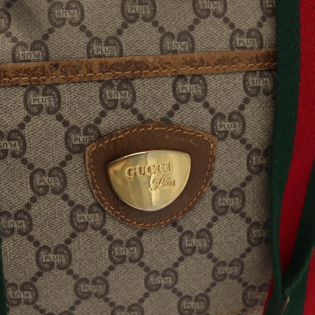 GUCCI GG Plus Supreme Boston Bag PVC Beige Gold Auth 165028