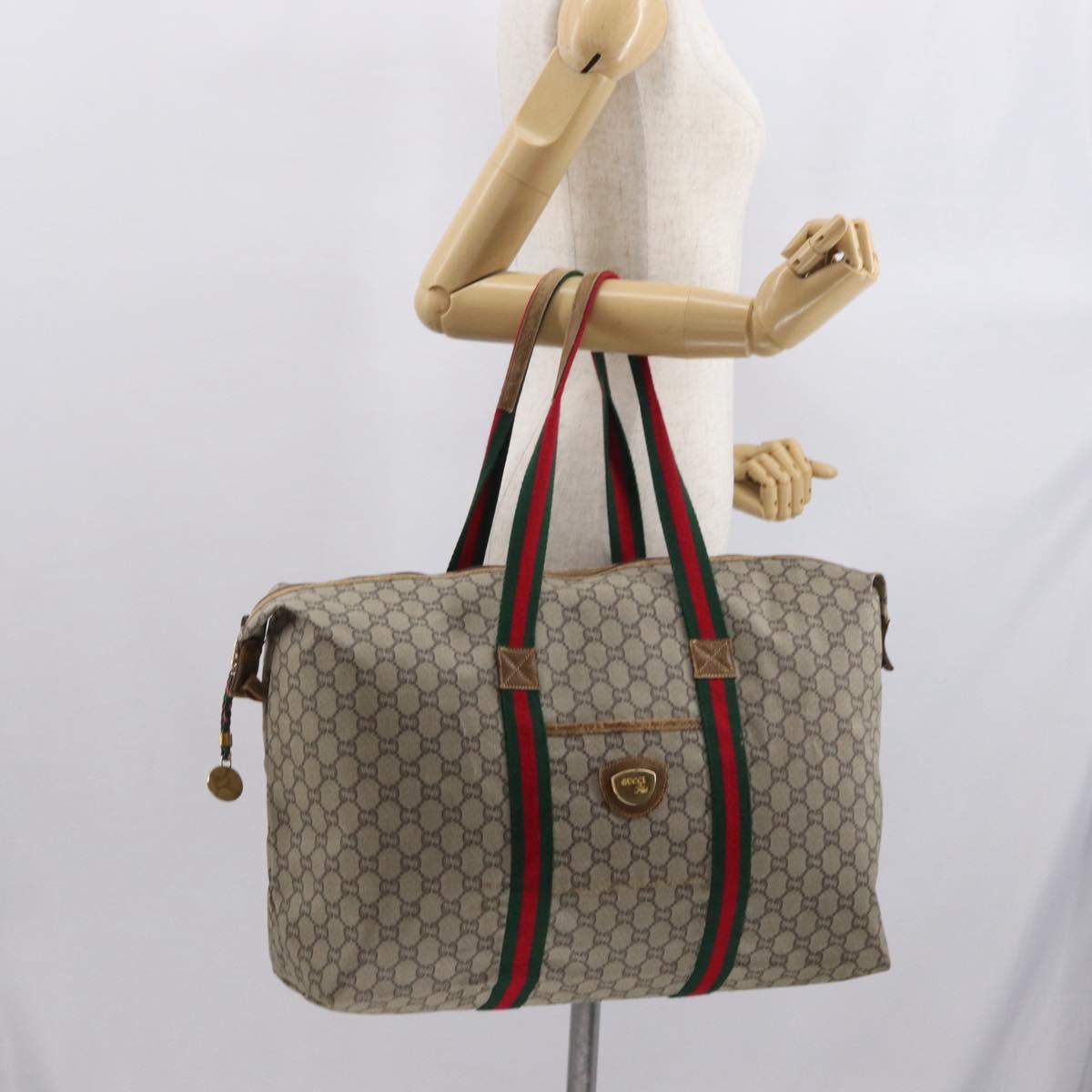 GUCCI GG Plus Supreme Boston Bag PVC Beige Gold Auth 165028