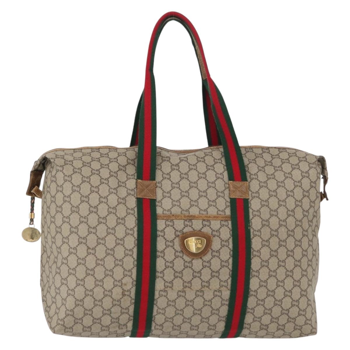 GUCCI GG Plus Supreme Boston Bag PVC Beige Gold Auth 165028