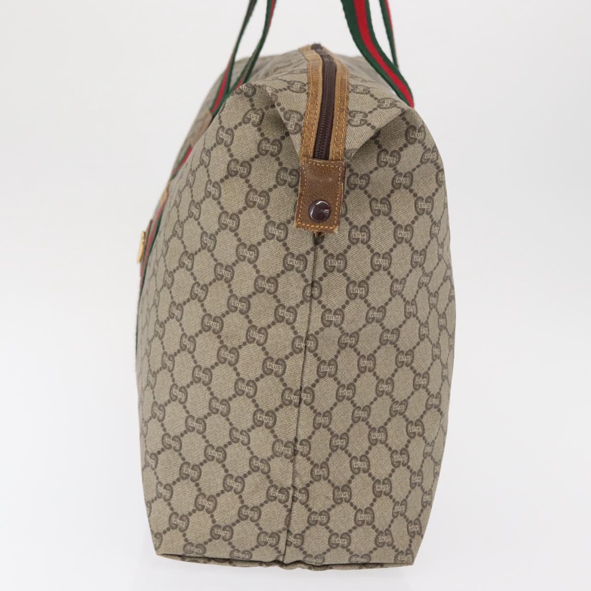 GUCCI GG Plus Supreme Boston Bag PVC Beige Gold Auth 165028