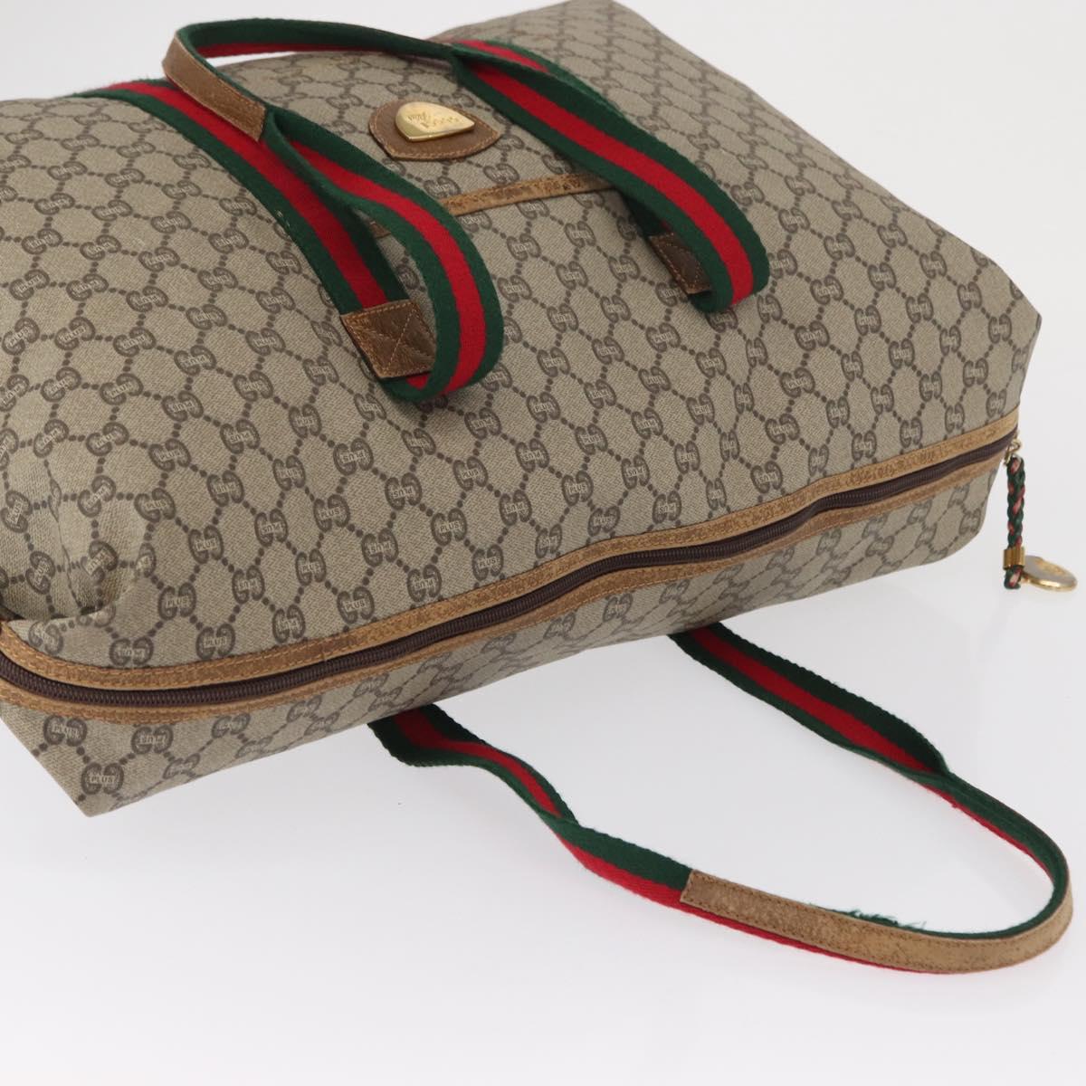 GUCCI GG Plus Supreme Boston Bag PVC Beige Gold Auth 165028