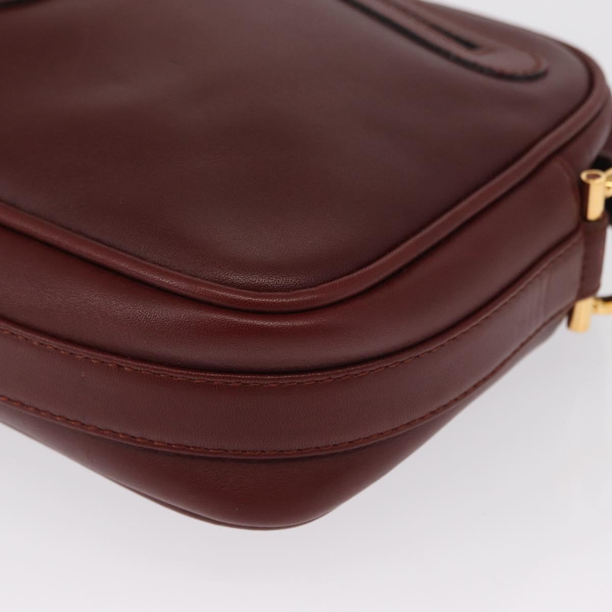 CARTIER Must Line Shoulder Bag Leather Bordeaux Gold Auth 165031