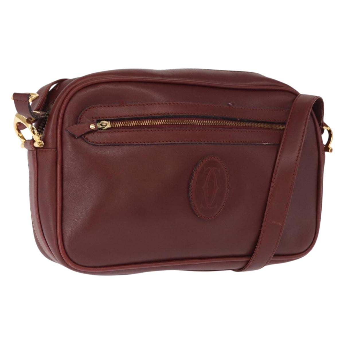 CARTIER Must Line Shoulder Bag Leather Bordeaux Gold Auth 165031