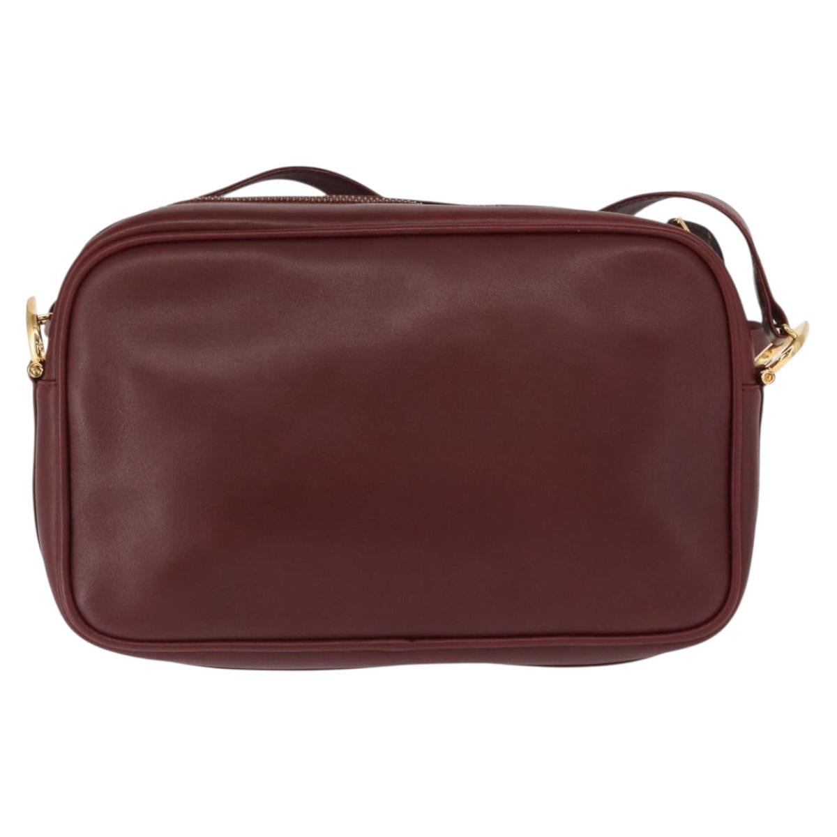 CARTIER Must Line Shoulder Bag Leather Bordeaux Gold Auth 165031