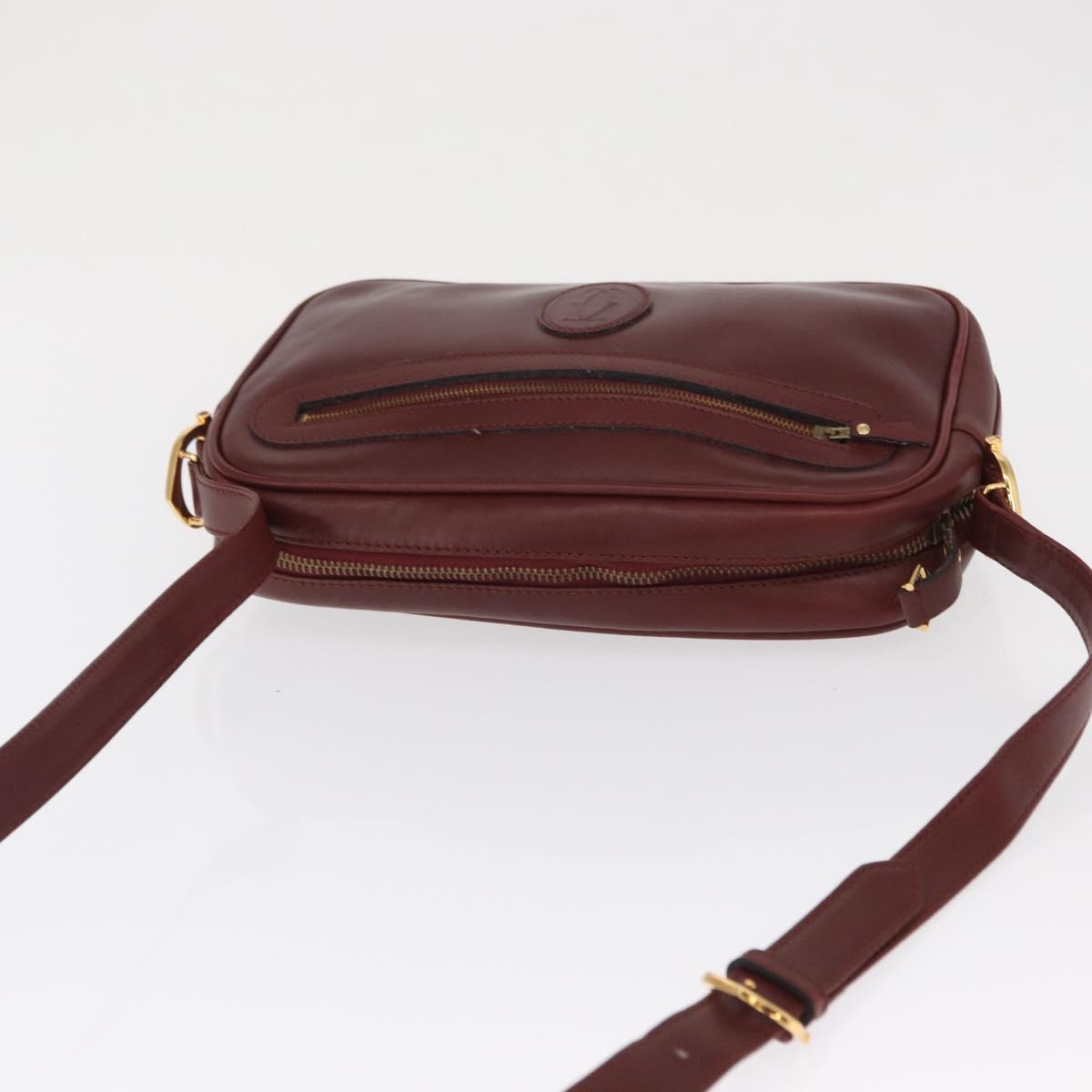 CARTIER Must Line Shoulder Bag Leather Bordeaux Gold Auth 165031