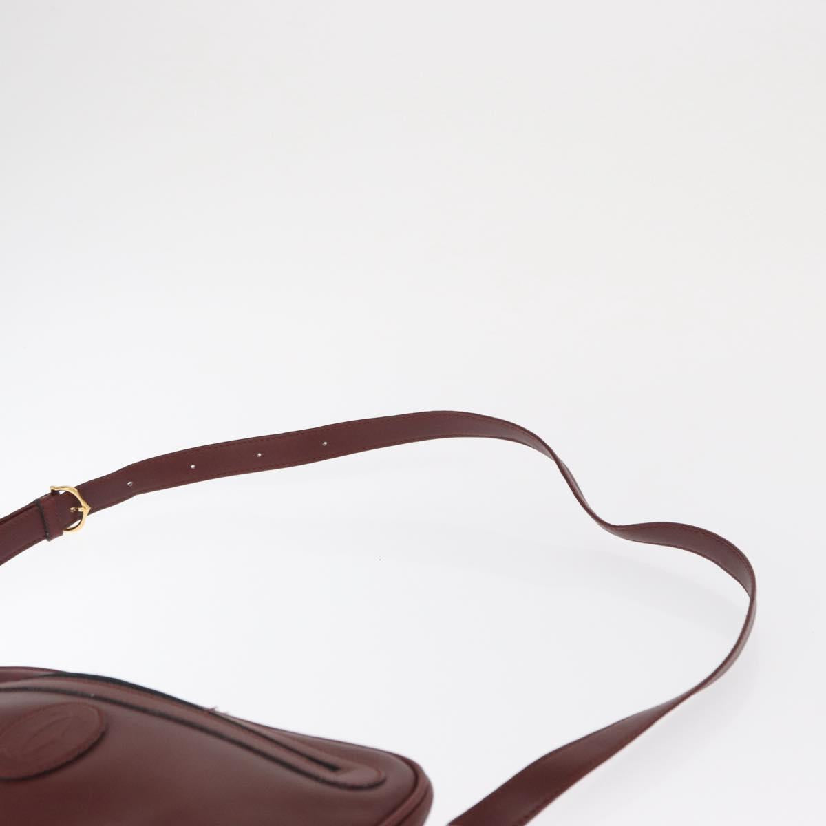 CARTIER Must Line Shoulder Bag Leather Bordeaux Gold Auth 165031