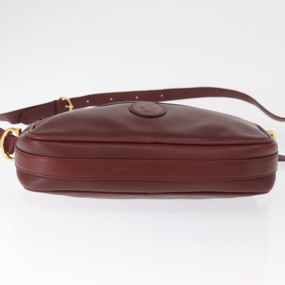 CARTIER Must Line Shoulder Bag Leather Bordeaux Gold Auth 165031
