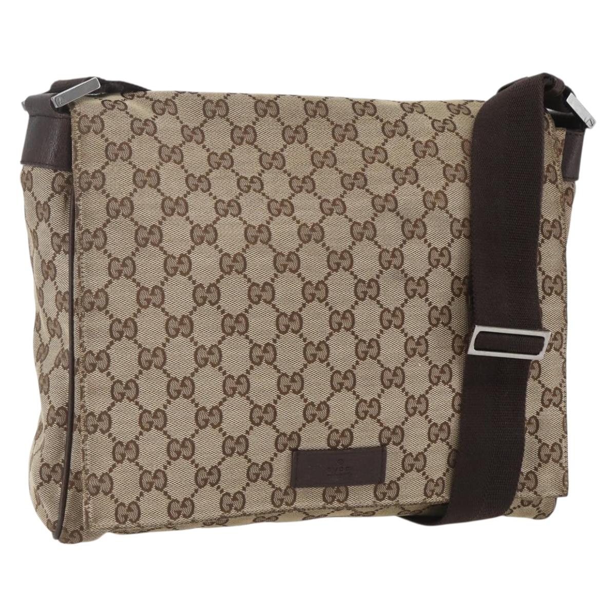 GUCCI GG Canvas Shoulder Bag Beige Silver 146236 Auth 165033