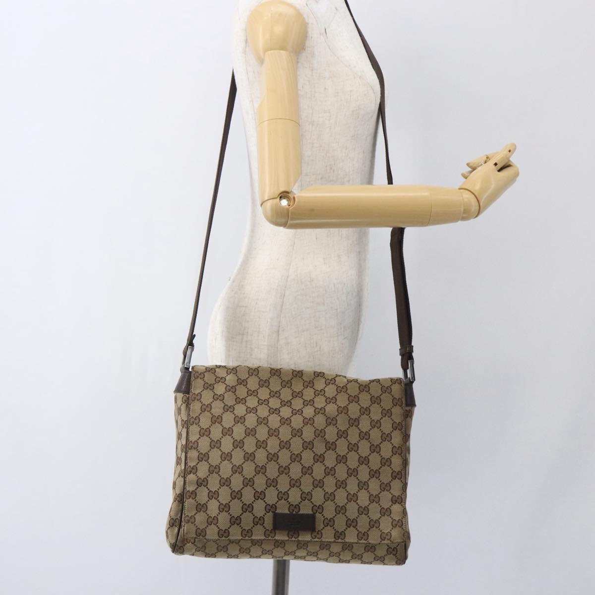 GUCCI GG Canvas Shoulder Bag Beige Silver 146236 Auth 165033