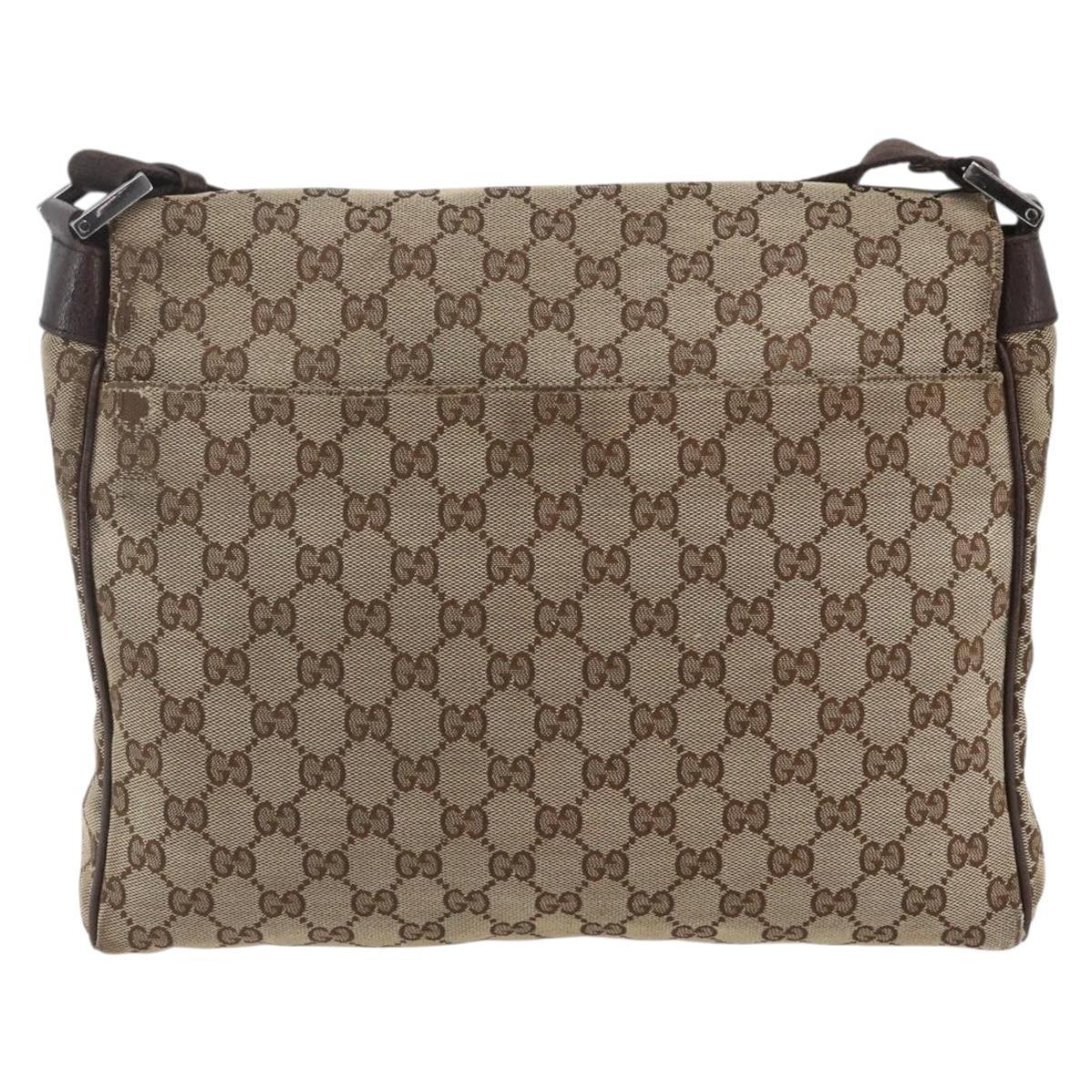 GUCCI GG Canvas Shoulder Bag Beige Silver 146236 Auth 165033