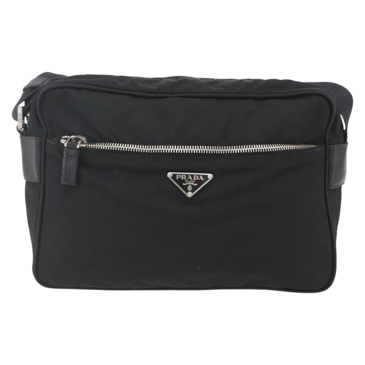 PRADA Shoulder Bag Nylon Black Silver Auth 165034