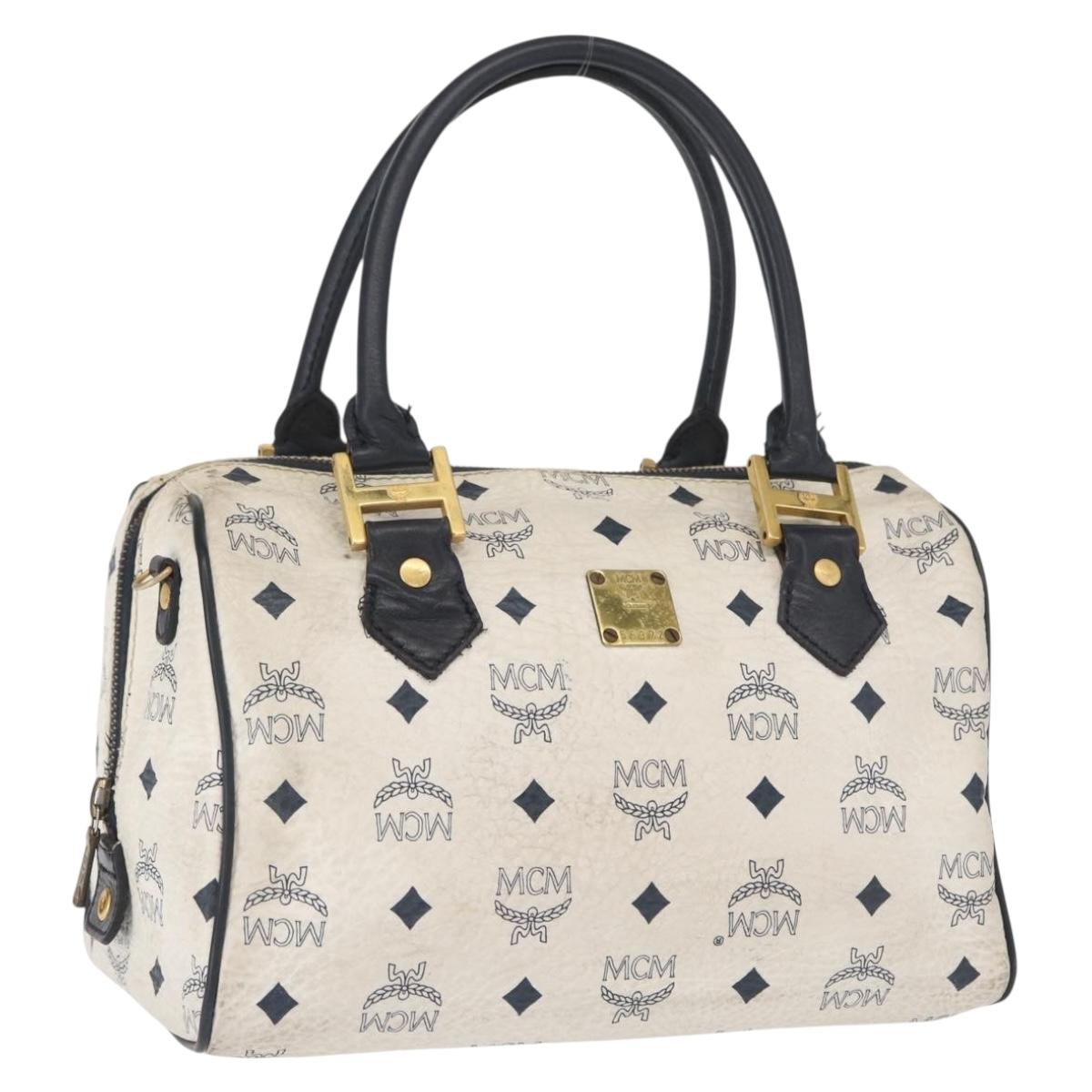 MCM Logogram Vicetos Hand Bag PVC White Gold Auth 165036